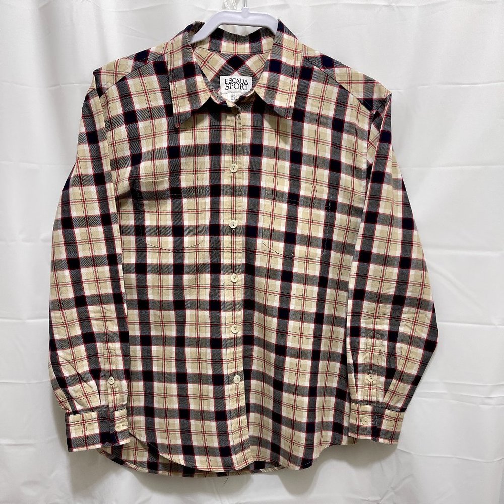 Escada Sport Womens Blouse, Sz S, Cotton, Plaid,